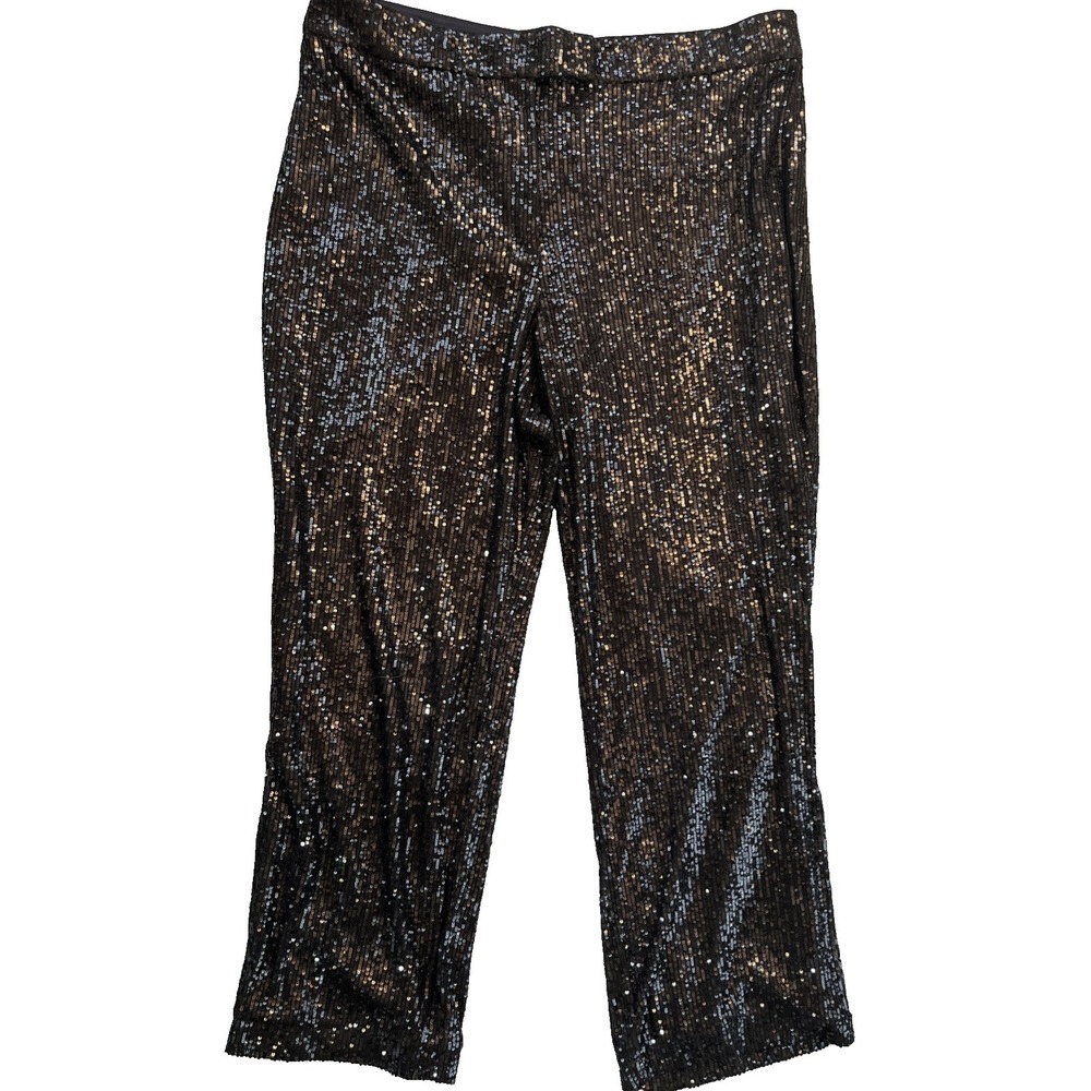 LOFT Sequin Black Pants Women's 18 Straight Leg High Waist Lined Party